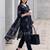 Black printed pure cotton kurta trouser dupatta set