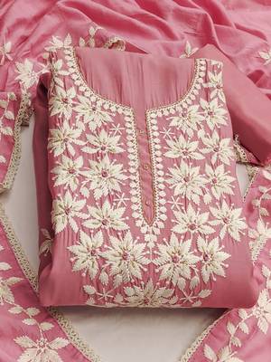 floral embroidered unstitched dress material 2