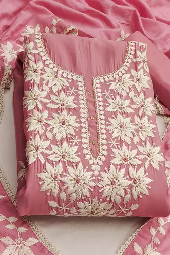 floral embroidered unstitched dress material