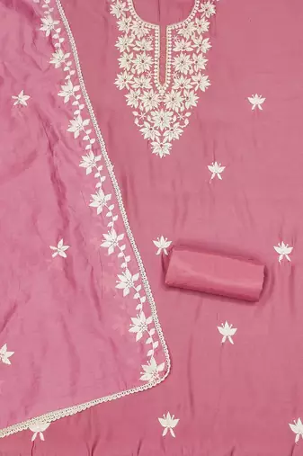 floral embroidered unstitched dress material