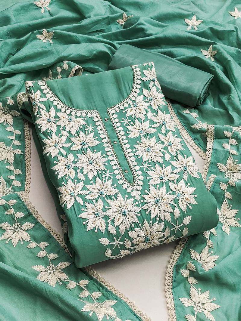 Floral Embroidered Pure Silk Unstitched Dress Material