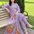 Lavender embroidered silk blend kurta trouser dupatta set