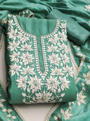 floral embroidered silk blend unstitched dress material 2
