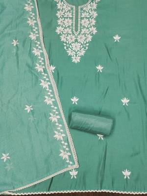 floral embroidered silk blend unstitched dress material 3