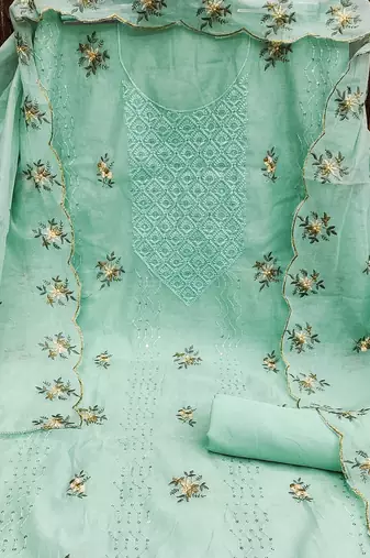 floral embroidered sequinned unstitched dress material