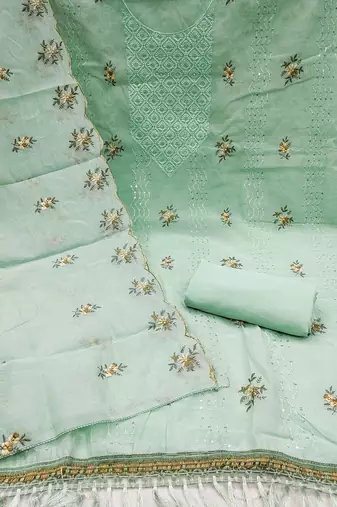 floral embroidered sequinned unstitched dress material