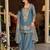 Blue embroidered silk blend kurta trouser dupatta set