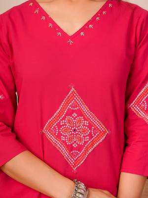 Pink printed pure cotton kurta trouser dupatta set 2