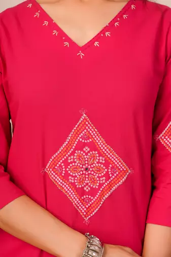 Pink printed pure cotton kurta trouser dupatta set