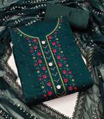 women green & red embroidered unstitched dress material