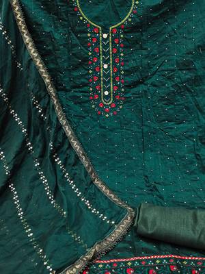 women green & red embroidered unstitched dress material 2