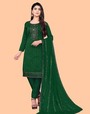 women green & red embroidered unstitched dress material 3