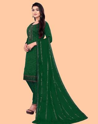 women green & red embroidered unstitched dress material 4