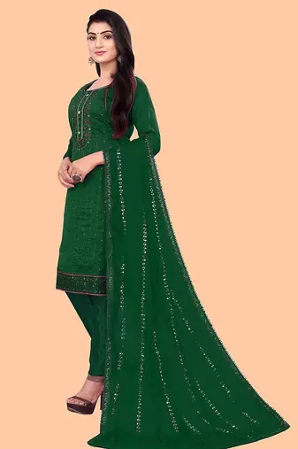 women green & red embroidered unstitched dress material