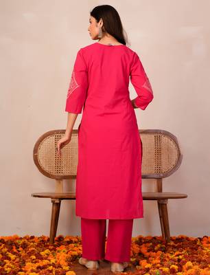 Pink printed pure cotton kurta trouser dupatta set 4