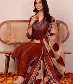 Orange printed pure cotton kurta trouser dupatta set