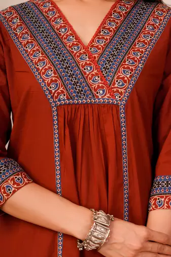 Orange printed pure cotton kurta trouser dupatta set