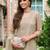 Brown embroidered silk blend kurta trouser dupatta set