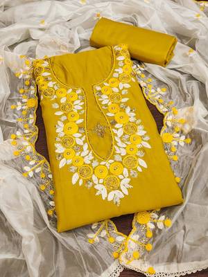 embroidered silk blend semi-stitched dress material 1