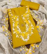 embroidered silk blend semi-stitched dress material