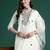 White embroidered silk blend kurta trouser dupatta set