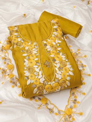 embroidered silk blend semi-stitched dress material 2