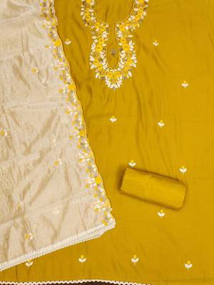 embroidered silk blend semi-stitched dress material 3