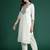 White embroidered silk blend kurta trouser dupatta set
