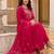 Pink embroidered pure cotton kurta trouser dupatta set