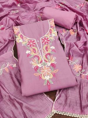 embroidered silk blend semi-stitched dress material 1