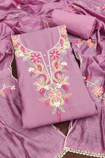 Embroidered Pure Silk Semi-Stitched Dress Material