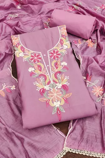 embroidered silk blend semi-stitched dress material