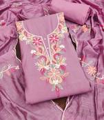 embroidered silk blend semi-stitched dress material