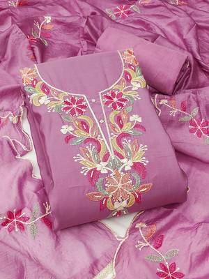 embroidered silk blend semi-stitched dress material 2
