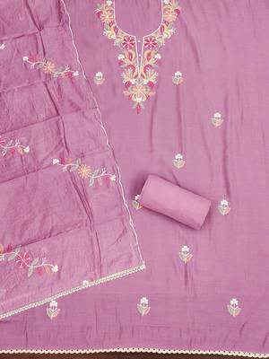embroidered silk blend semi-stitched dress material 3