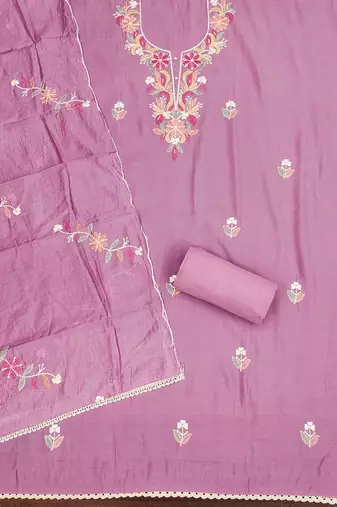 embroidered silk blend semi-stitched dress material