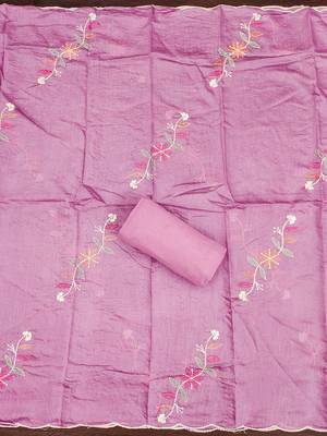embroidered silk blend semi-stitched dress material 4