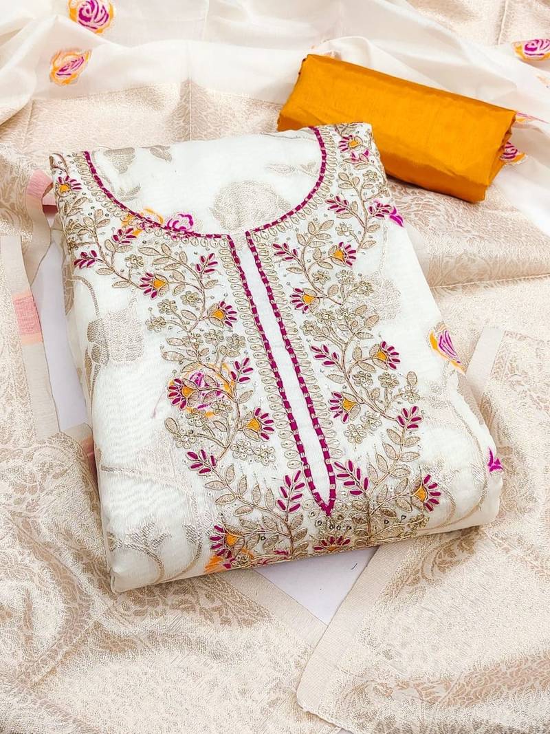 Embroidered Organza Unstitched Dress Material