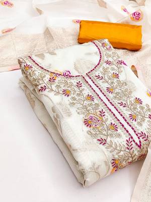 embroidered organza unstitched dress material 2