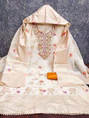 embroidered organza unstitched dress material 3