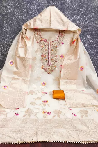 embroidered organza unstitched dress material