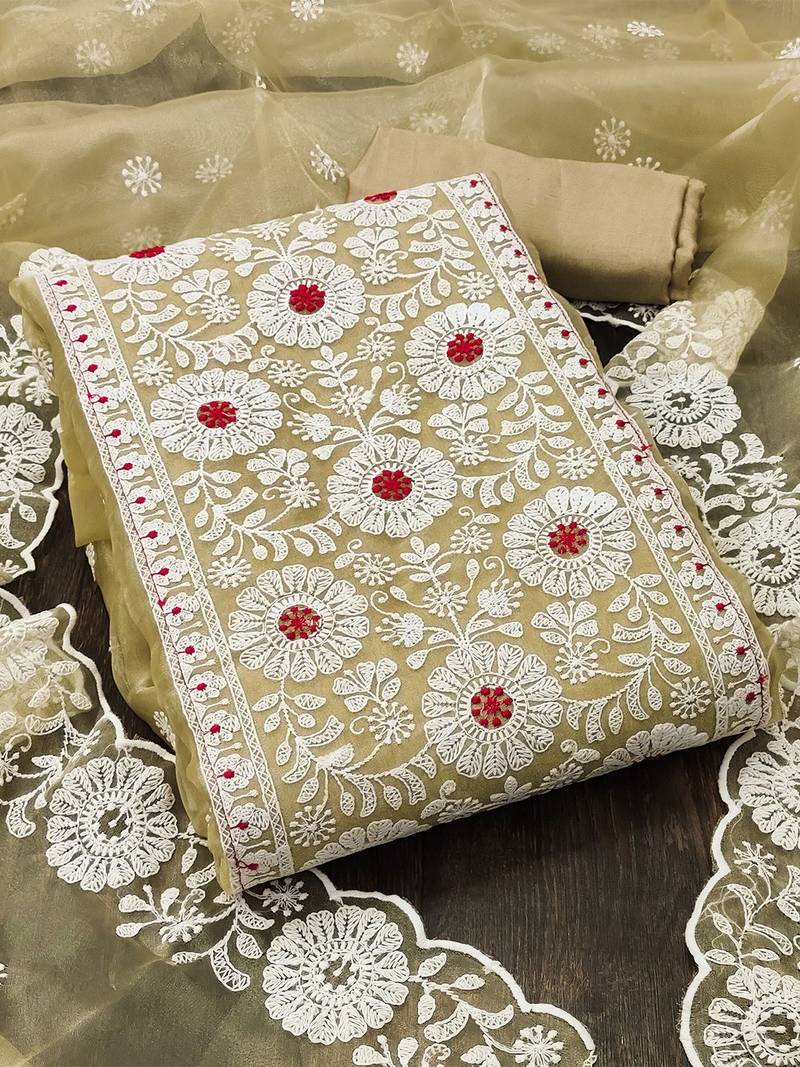 Embroidered Organza Unstitched Dress Material