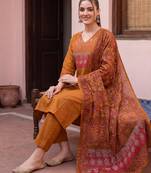 Mustard printed pure cotton kurta trouser dupatta set