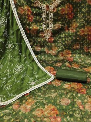 floral woven design beads and stones organza unstitched dress material 2
