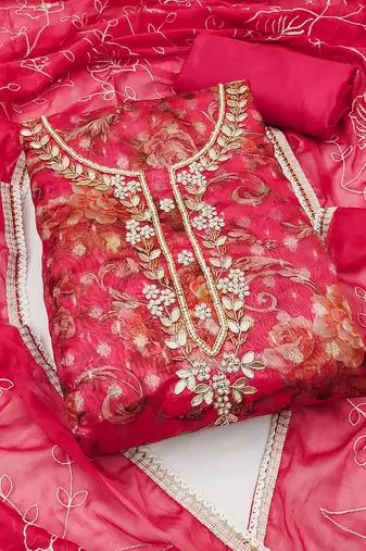 floral woven design beads and stones organza unstitched dress material