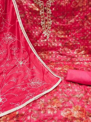 floral woven design beads and stones organza unstitched dress material 2