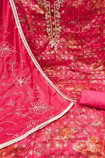 floral woven design beads and stones organza unstitched dress material