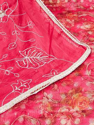floral woven design beads and stones organza unstitched dress material 3