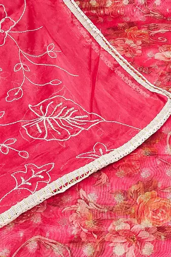 floral woven design beads and stones organza unstitched dress material