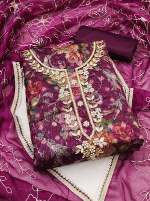 floral woven design beads and stones organza unstitched dress material 1